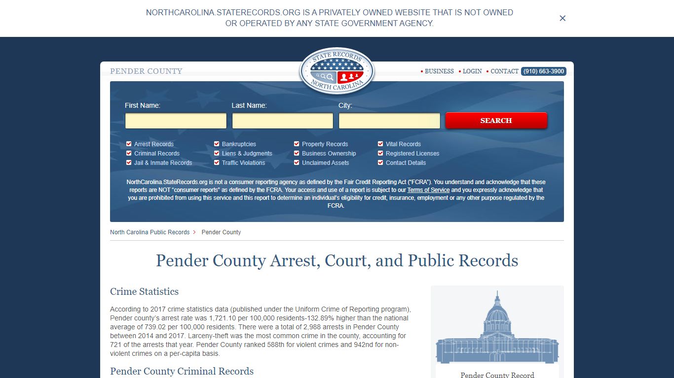 Pender County Arrest, Court, and Public Records