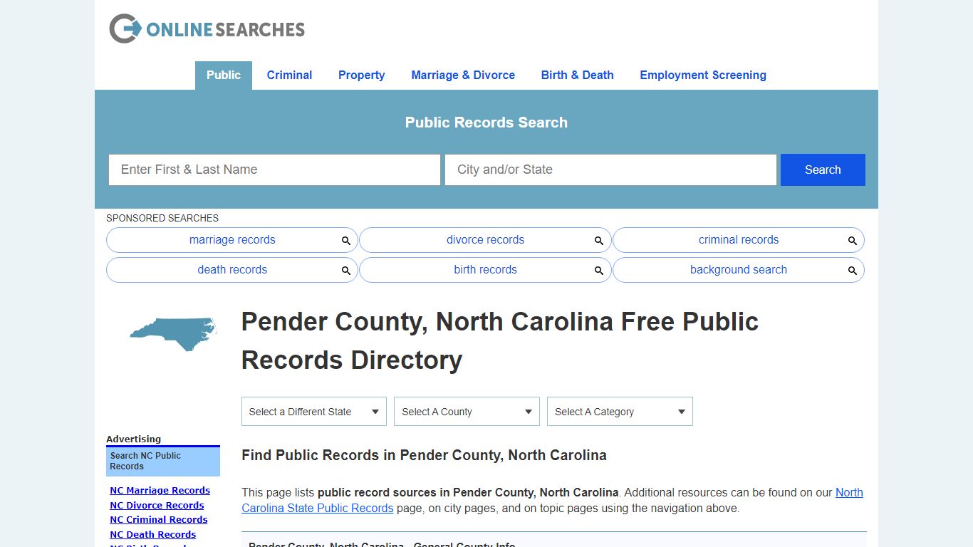 Pender County, North Carolina Public Records Directory