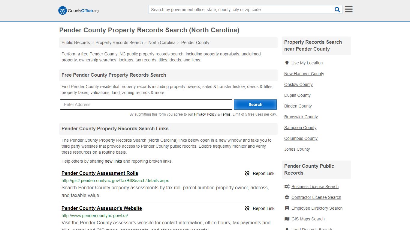 Property Records Search - Pender County, NC (Assessments ...